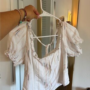 Free People Ivory Blouse with Multicolor Stripes